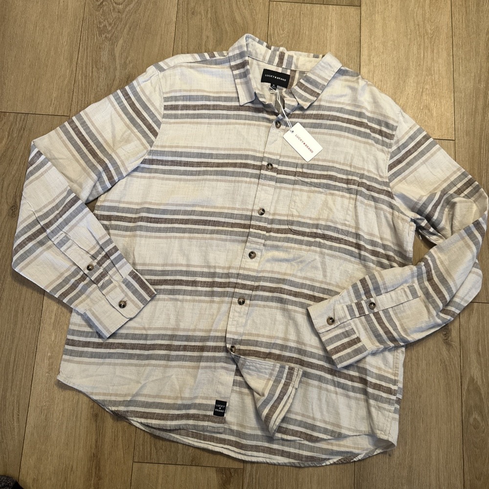 Lucky Brand Men's Striped‎ Long Sleeve Cotton Shirt Comfort Hipster X-Large